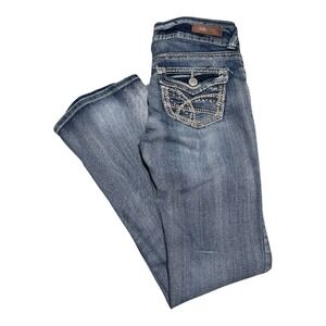 Wallflower Patterned Pockets Faded Flare Denim Jeans Juniors 3 (Fits 29x30 3/8)‎